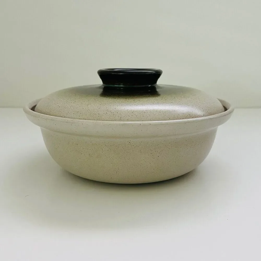 HEATH CERAMICS Sea & Sand Speckled Cream Green Glaze 1-qt Covered Casserole Dish
